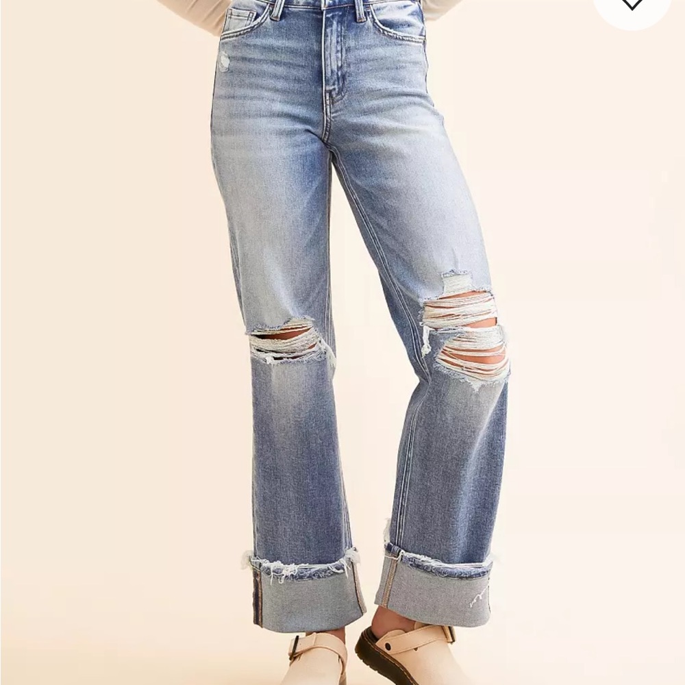 Flying Monkey Light Blue Distressed Straight Leg Jeans